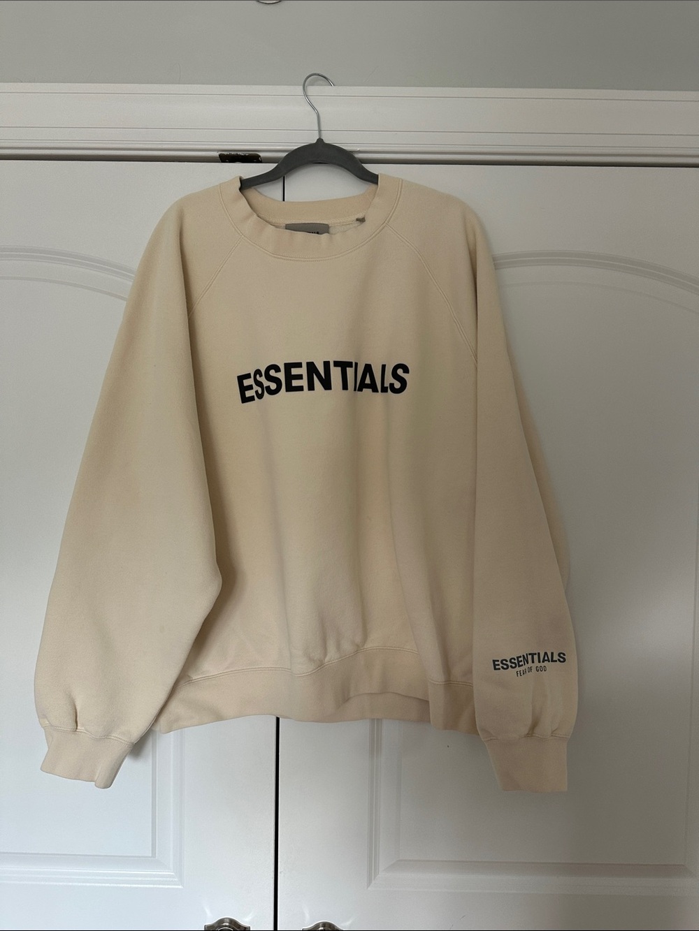 ESSENTIALS Cream Crewneck Sweatshirt with Black Logo